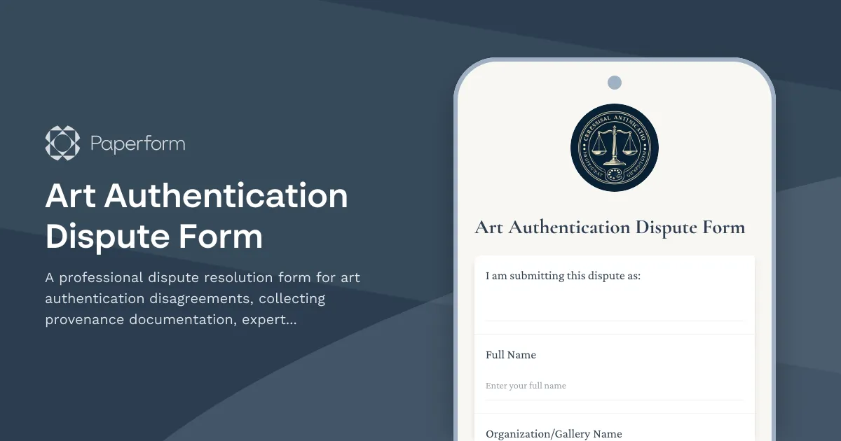 Art Authentication Dispute Form