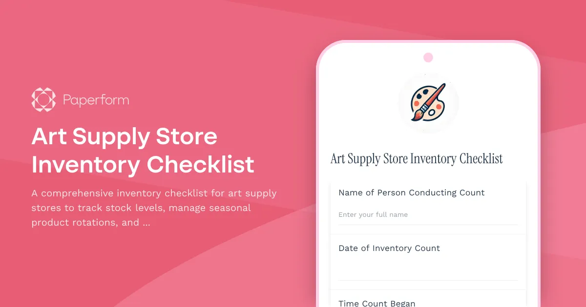 Art Supply Store Inventory Checklist