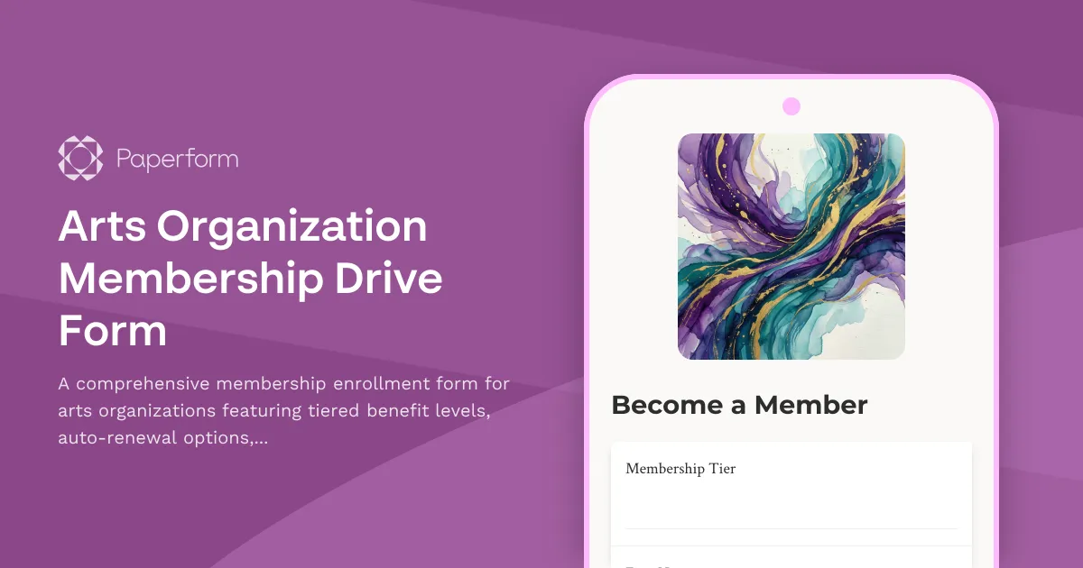 Arts Organization Membership Drive Form