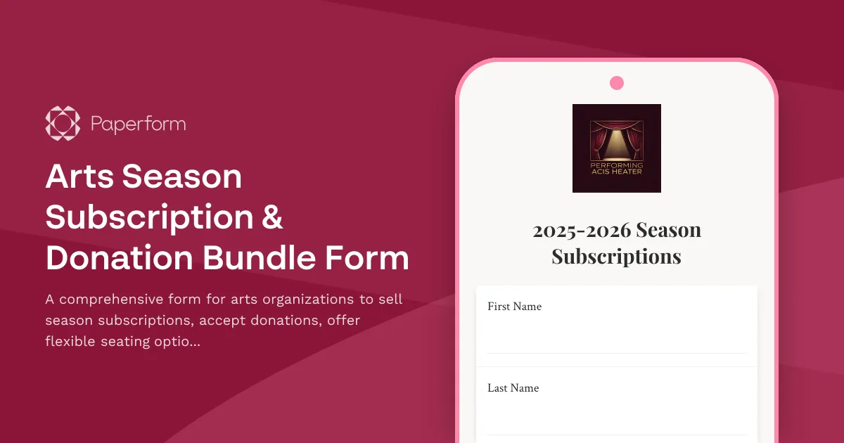 Arts Season Subscription & Donation Bundle Form