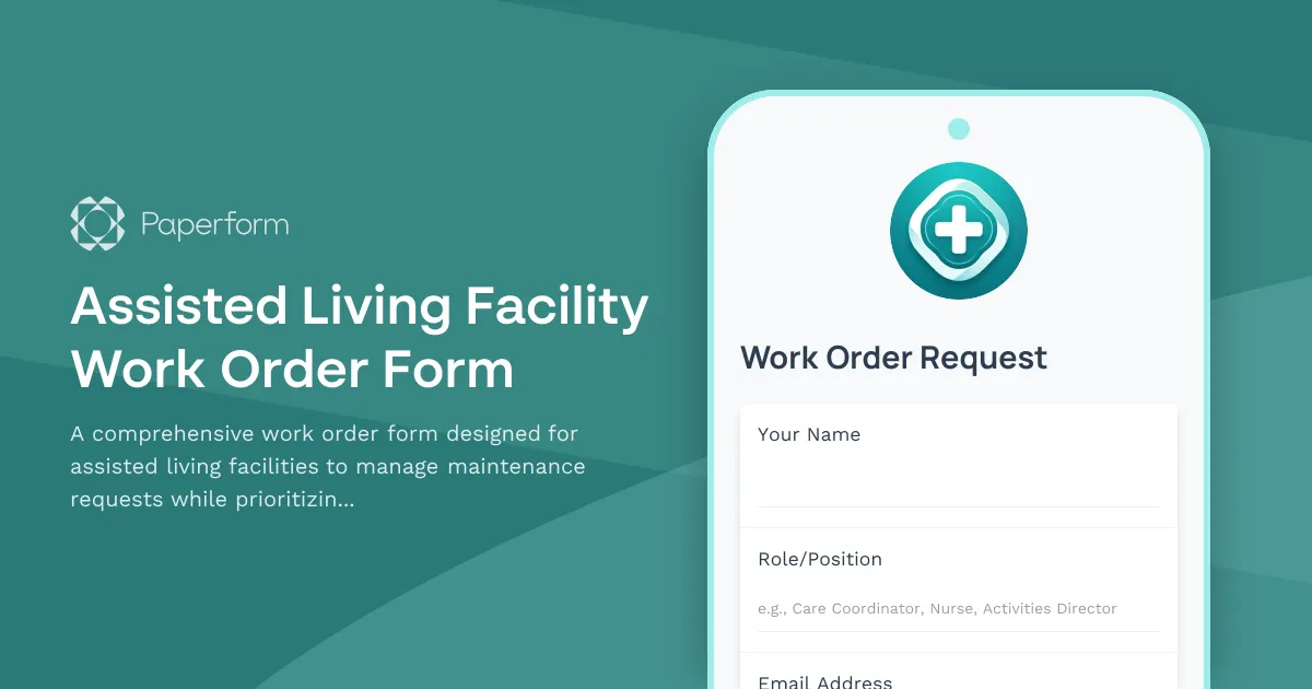 Assisted Living Facility Work Order Form
