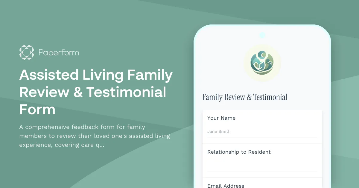 Assisted Living Family Review & Testimonial Form