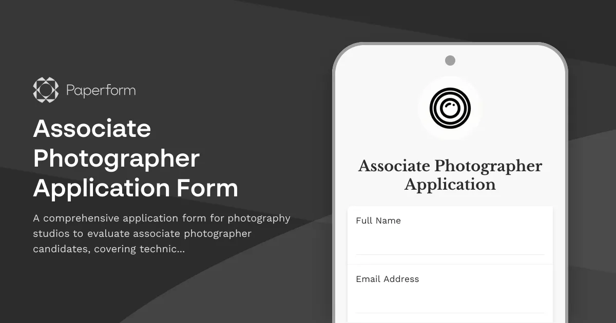 Associate Photographer Application Form