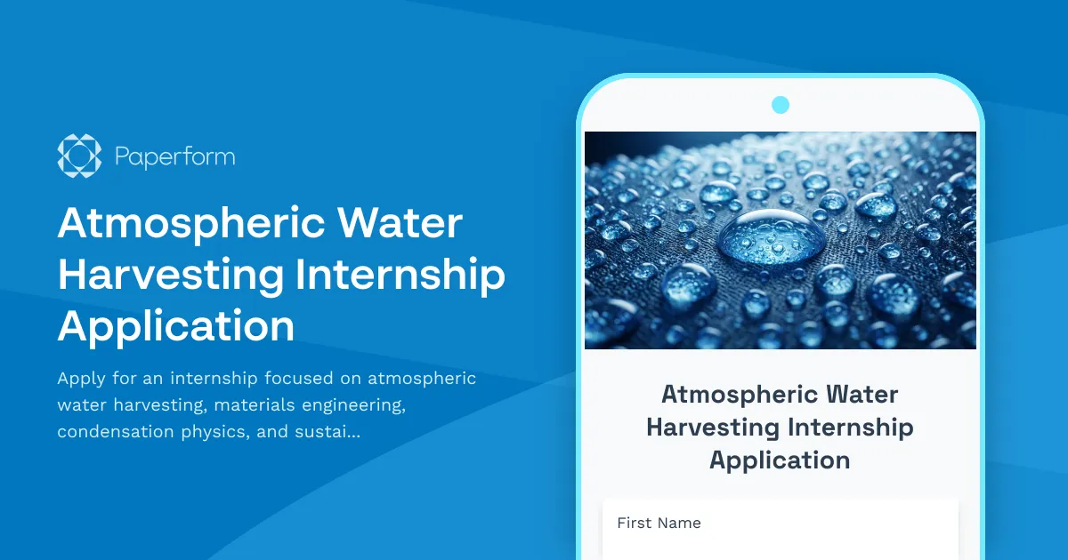Atmospheric Water Harvesting Internship Application