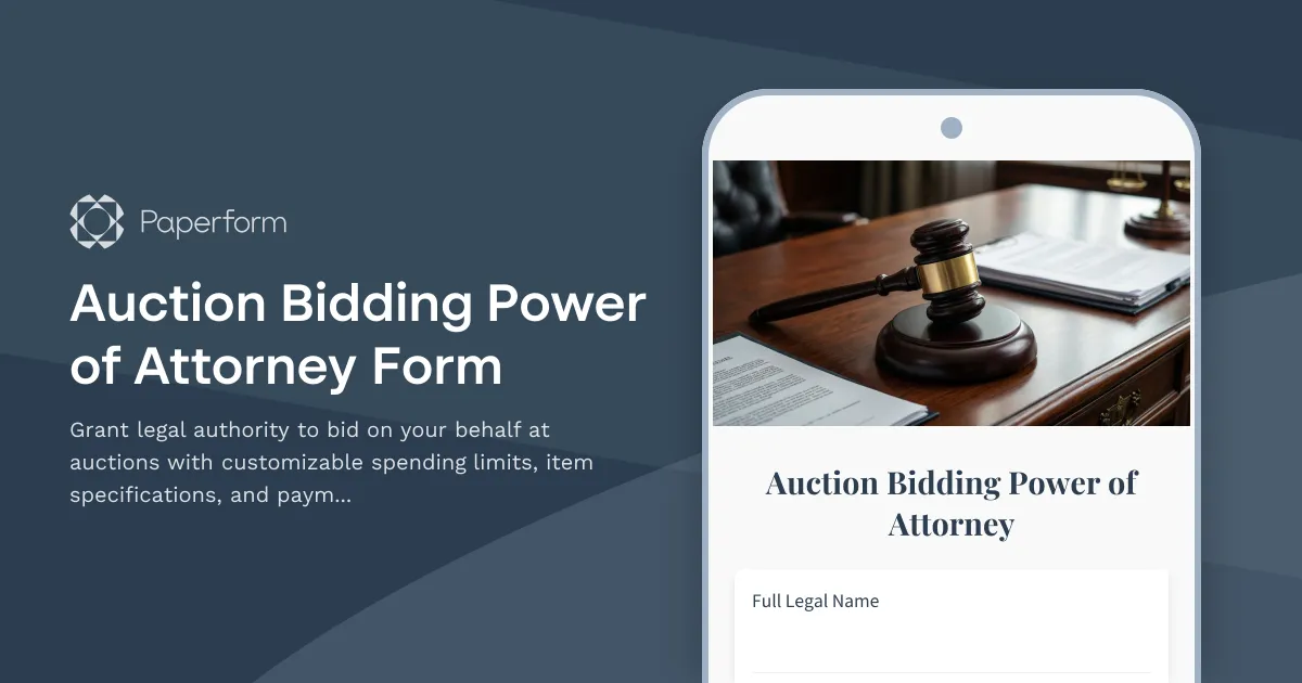 Auction Bidding Power of Attorney Form