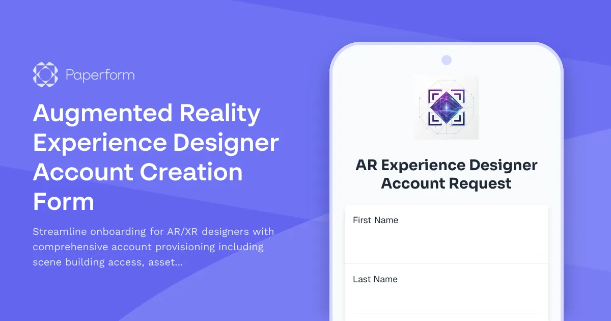 Augmented Reality Experience Designer Account Creation Form