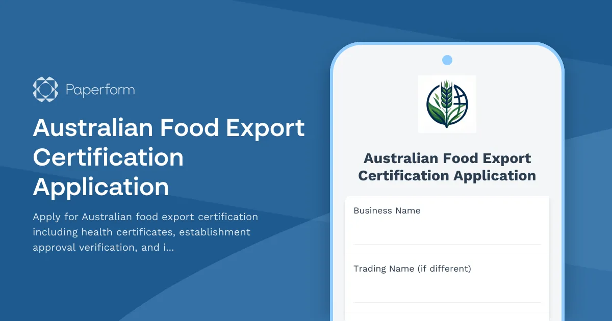 Australian Food Export Certification Application