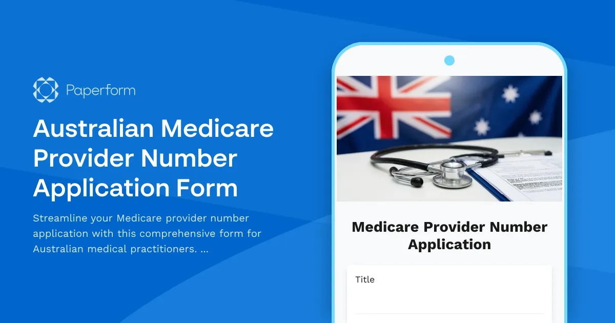 Australian Medicare Provider Number Application Form