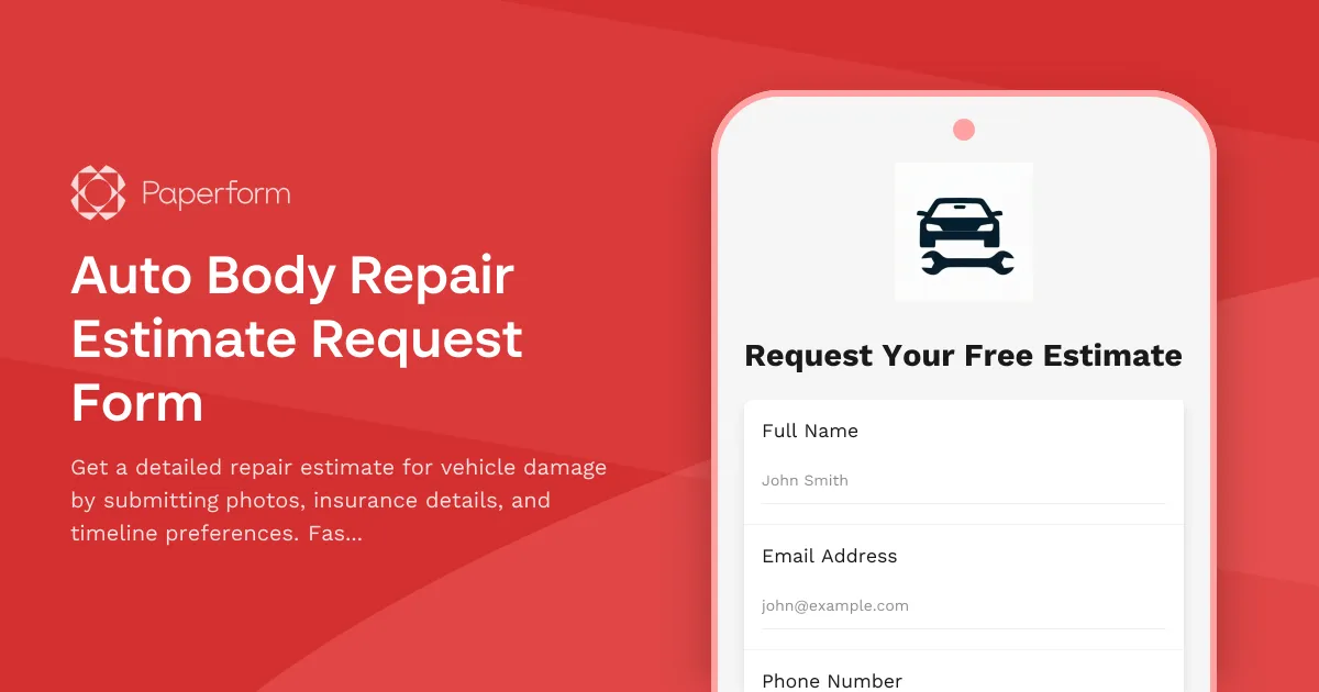 Auto Body Repair Estimate Request Form