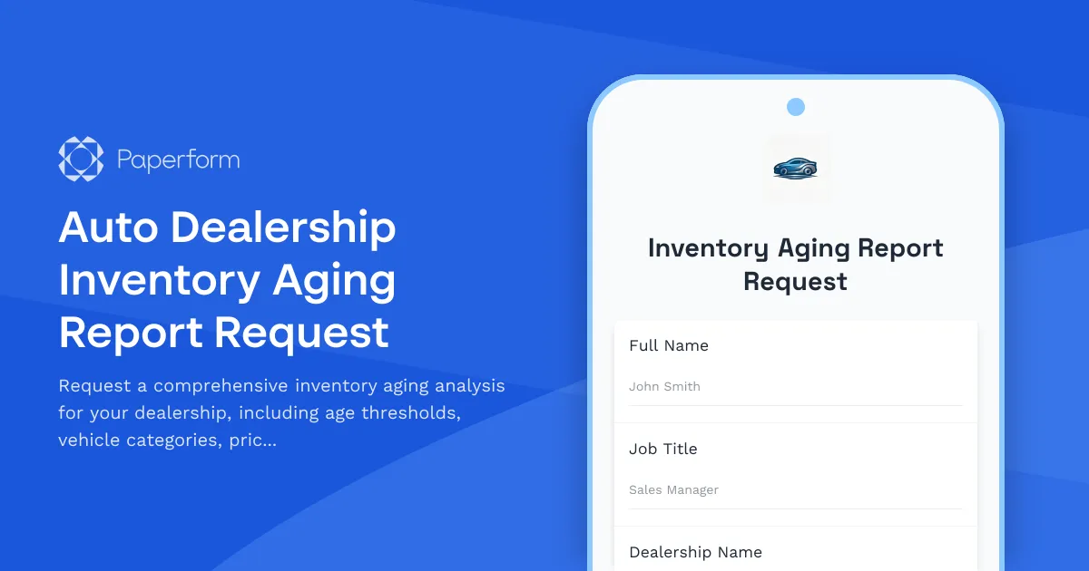 Auto Dealership Inventory Aging Report Request