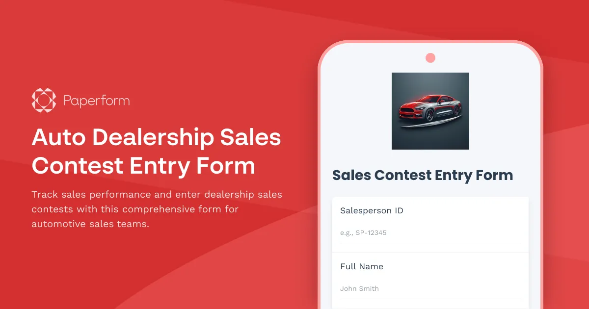Auto Dealership Sales Contest Entry Form