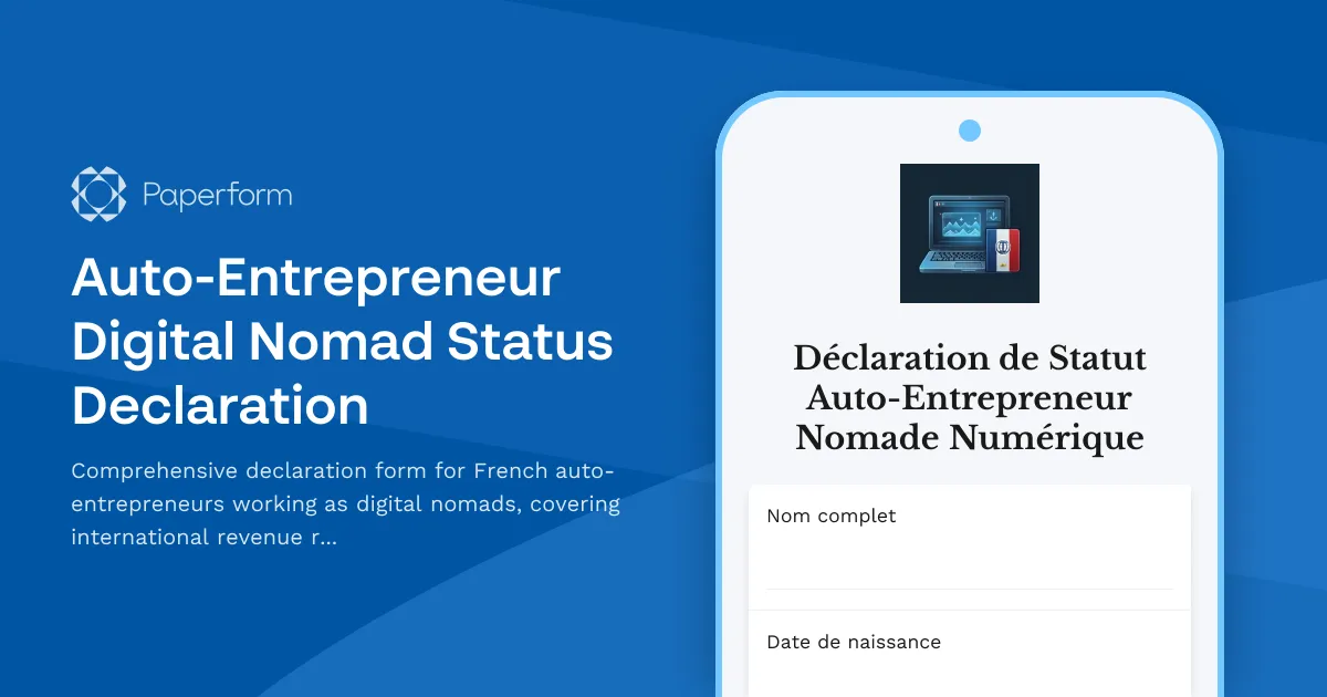 Auto-Entrepreneur Digital Nomad Status Declaration