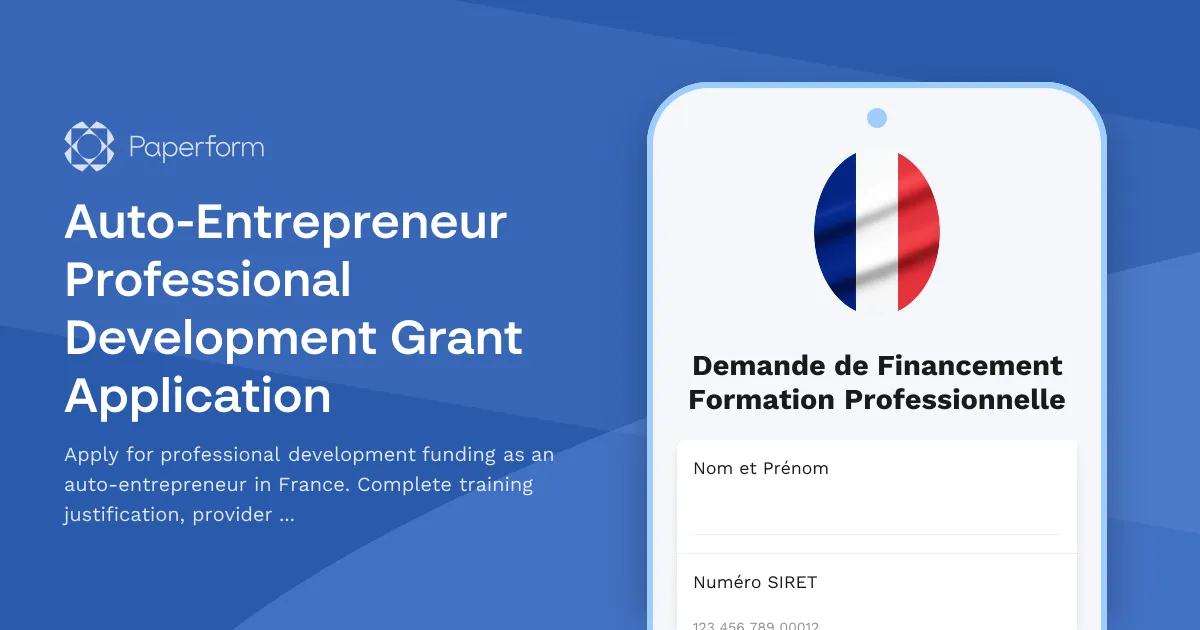 Auto-Entrepreneur Professional Development Grant Application
