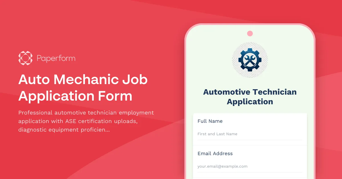 Auto Mechanic Job Application Form
