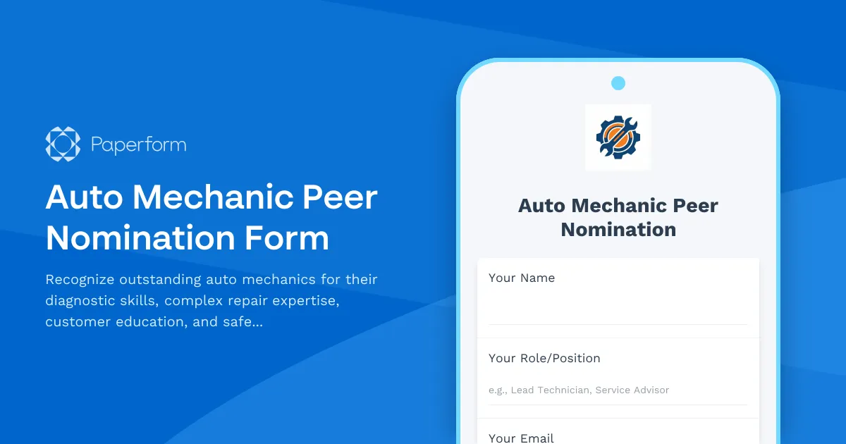Auto Mechanic Peer Nomination Form