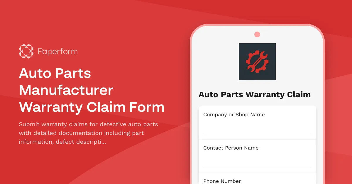 Auto Parts Manufacturer Warranty Claim Form