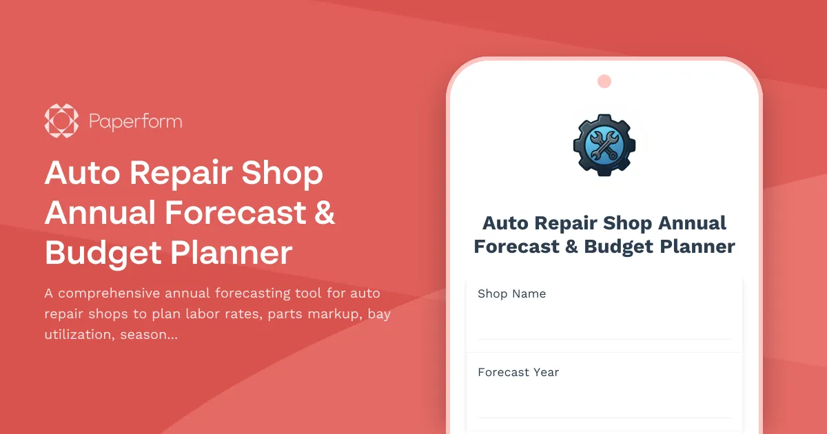 Auto Repair Shop Annual Forecast & Budget Planner
