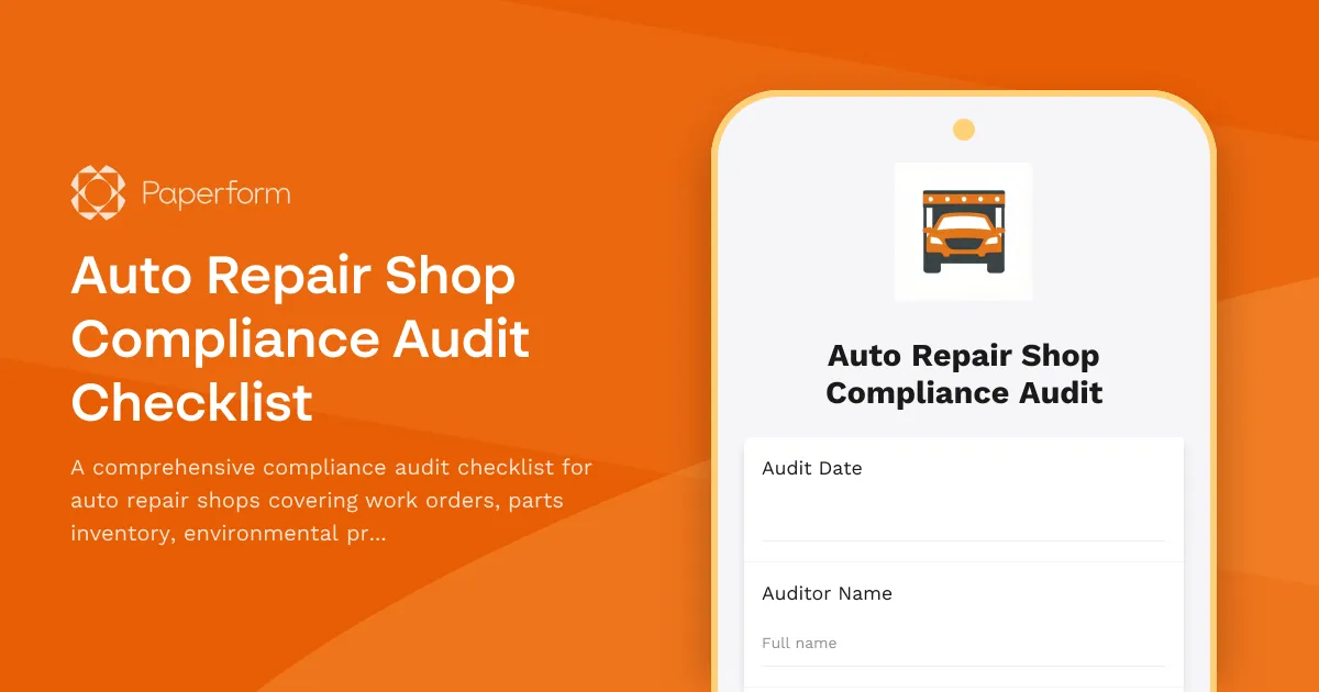 Auto Repair Shop Compliance Audit Checklist