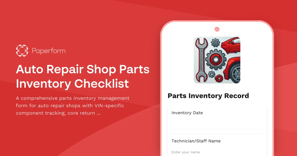 Auto Repair Shop Parts Inventory Checklist