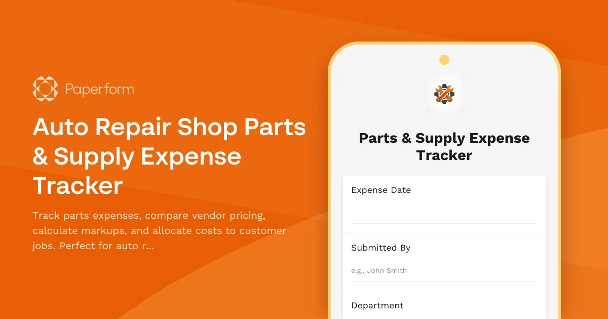 Auto Repair Shop Parts & Supply Expense Tracker