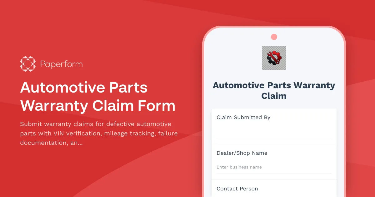 Automotive Parts Warranty Claim Form