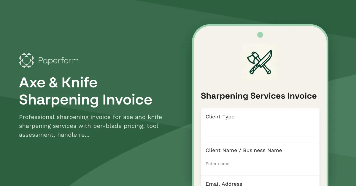 Axe & Knife Sharpening Invoice