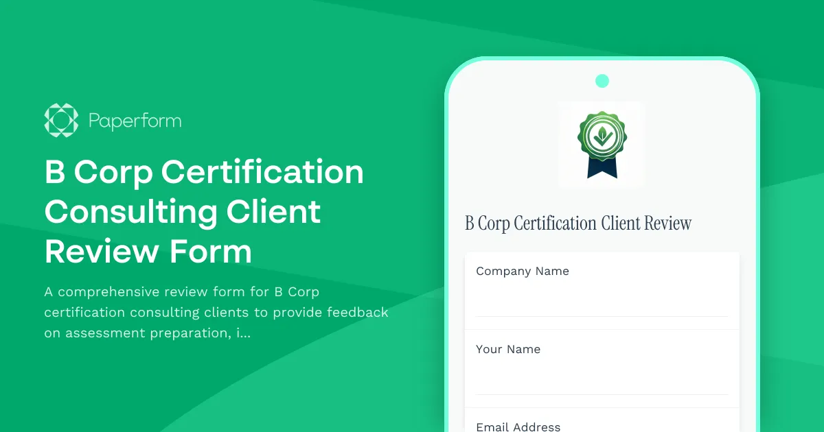 B Corp Certification Consulting Client Review Form