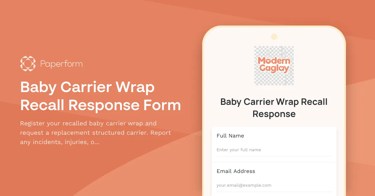 Baby Carrier Wrap Recall Response Form