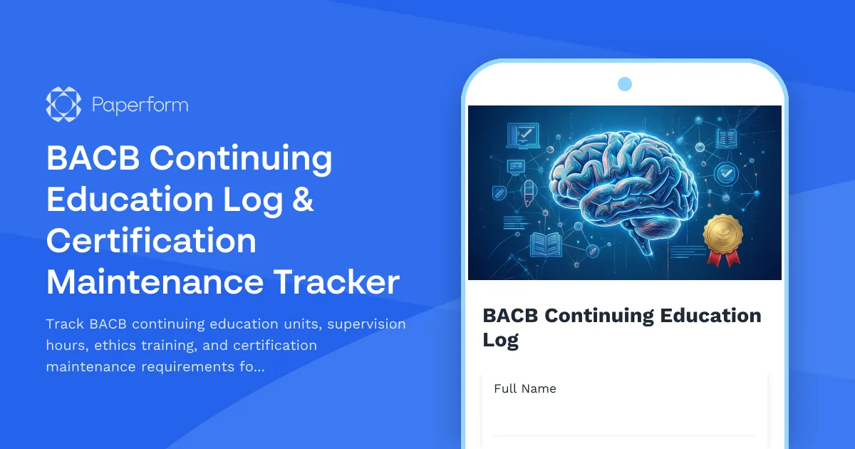 BACB Continuing Education Log & Certification Maintenance Tracker