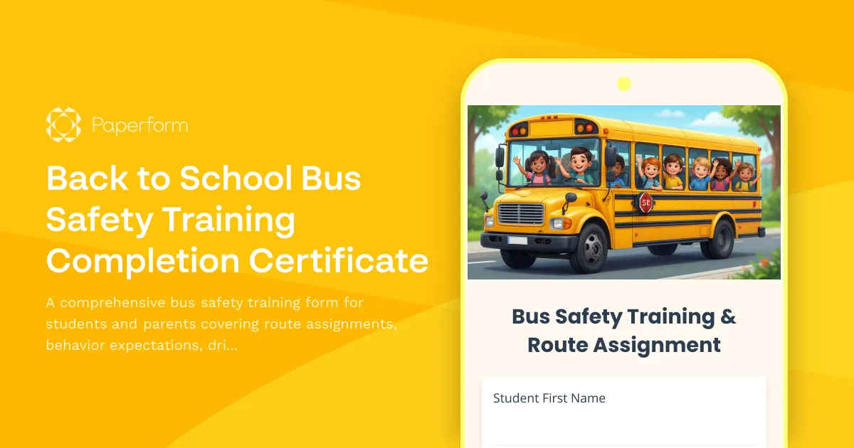 Back to School Bus Safety Training Completion Certificate