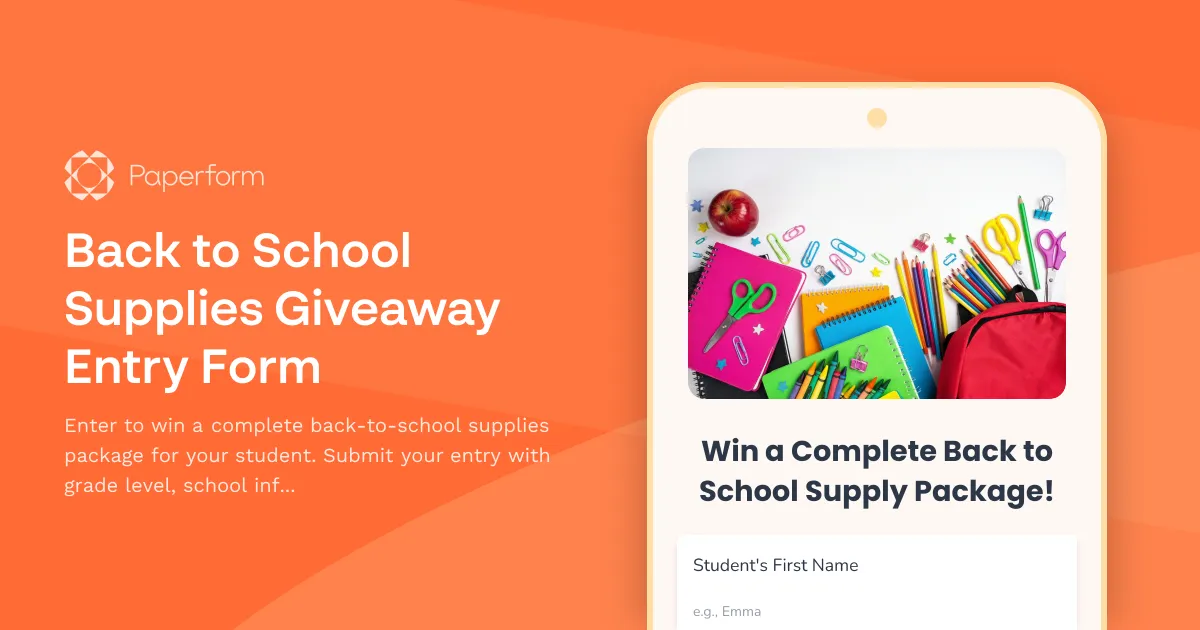 Back to School Supplies Giveaway Entry Form