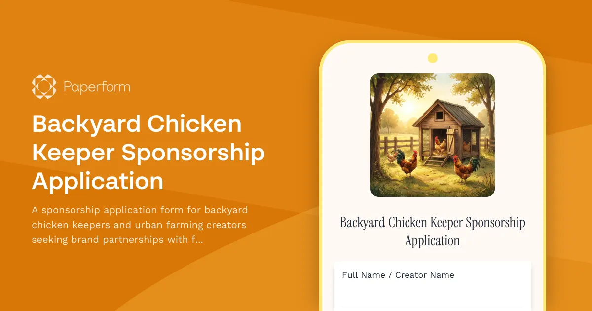Backyard Chicken Keeper Sponsorship Application