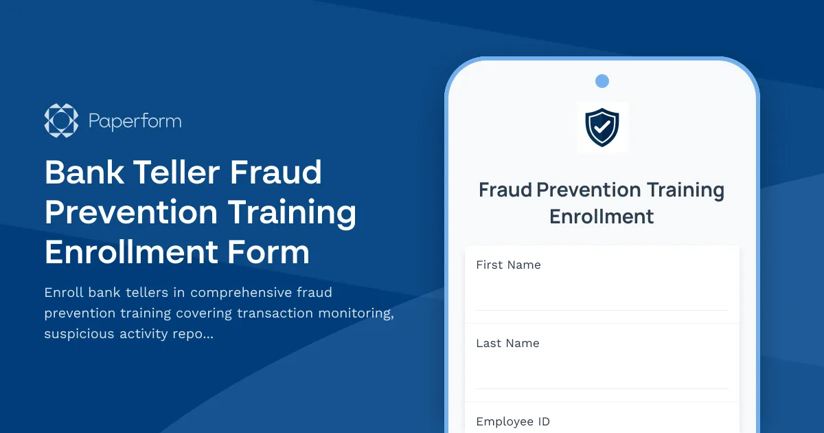 Bank Teller Fraud Prevention Training Enrollment Form