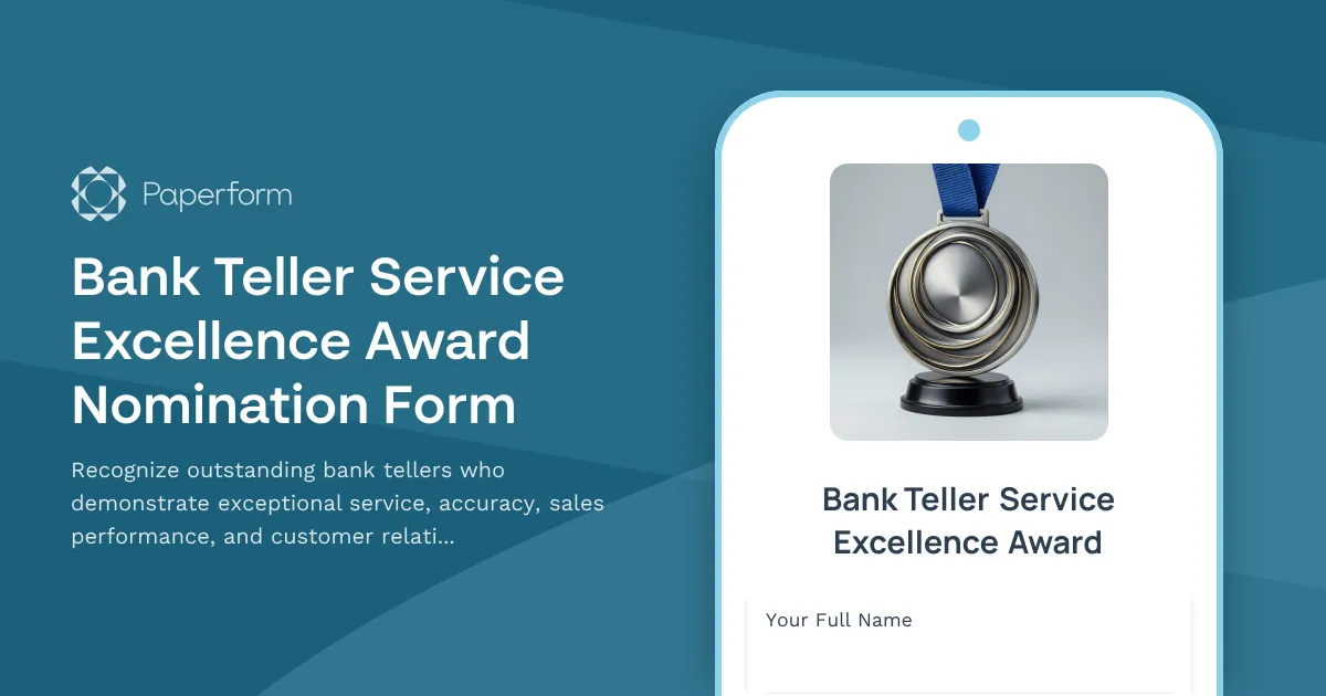 Bank Teller Service Excellence Award Nomination Form