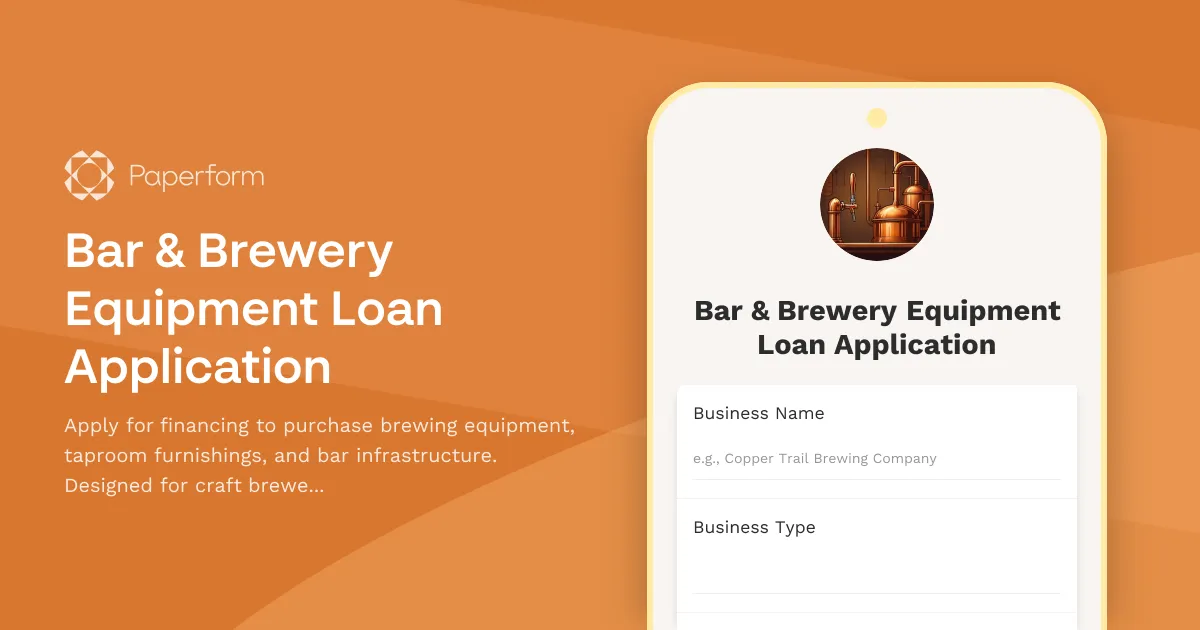 Bar & Brewery Equipment Loan Application