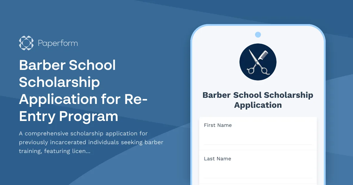 Barber School Scholarship Application for Re-Entry Program