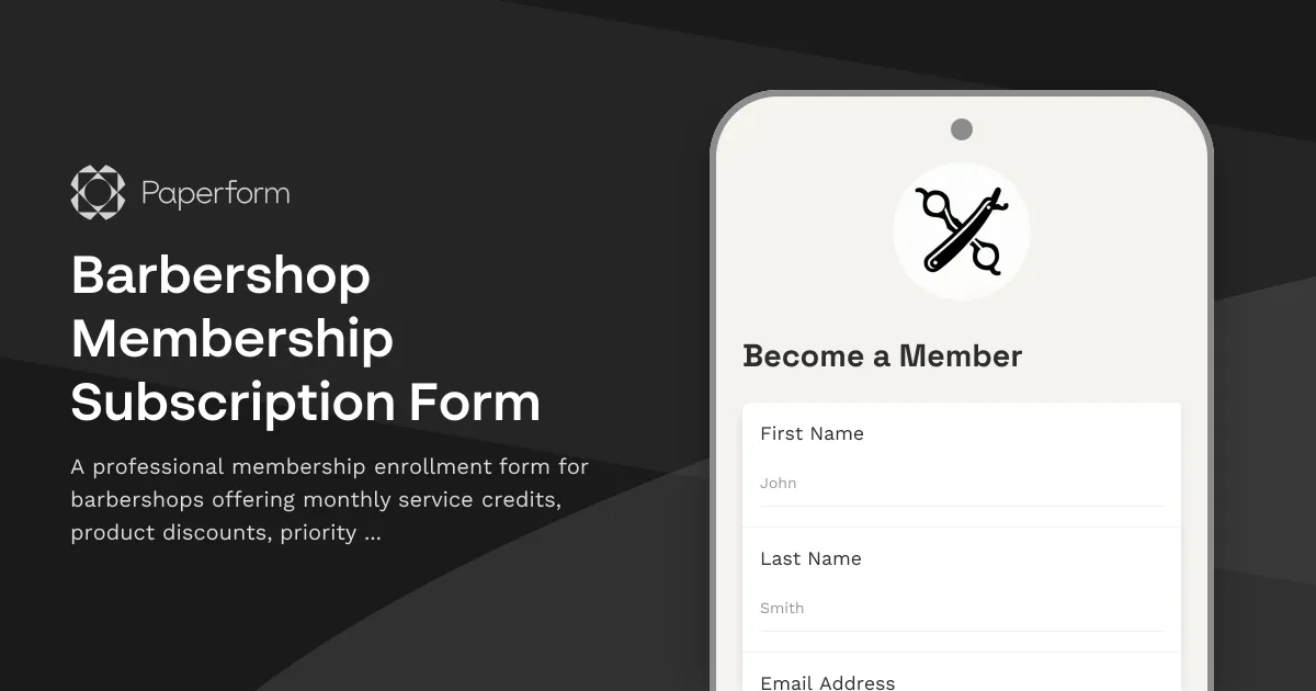 Barbershop Membership Subscription Form