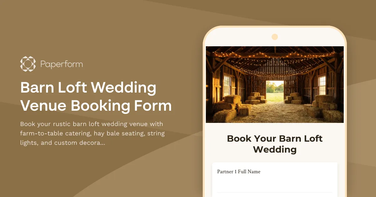 Barn Loft Wedding Venue Booking Form