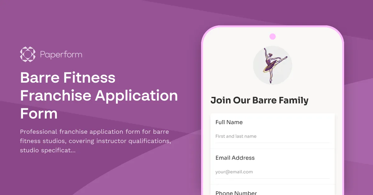 Barre Fitness Franchise Application Form