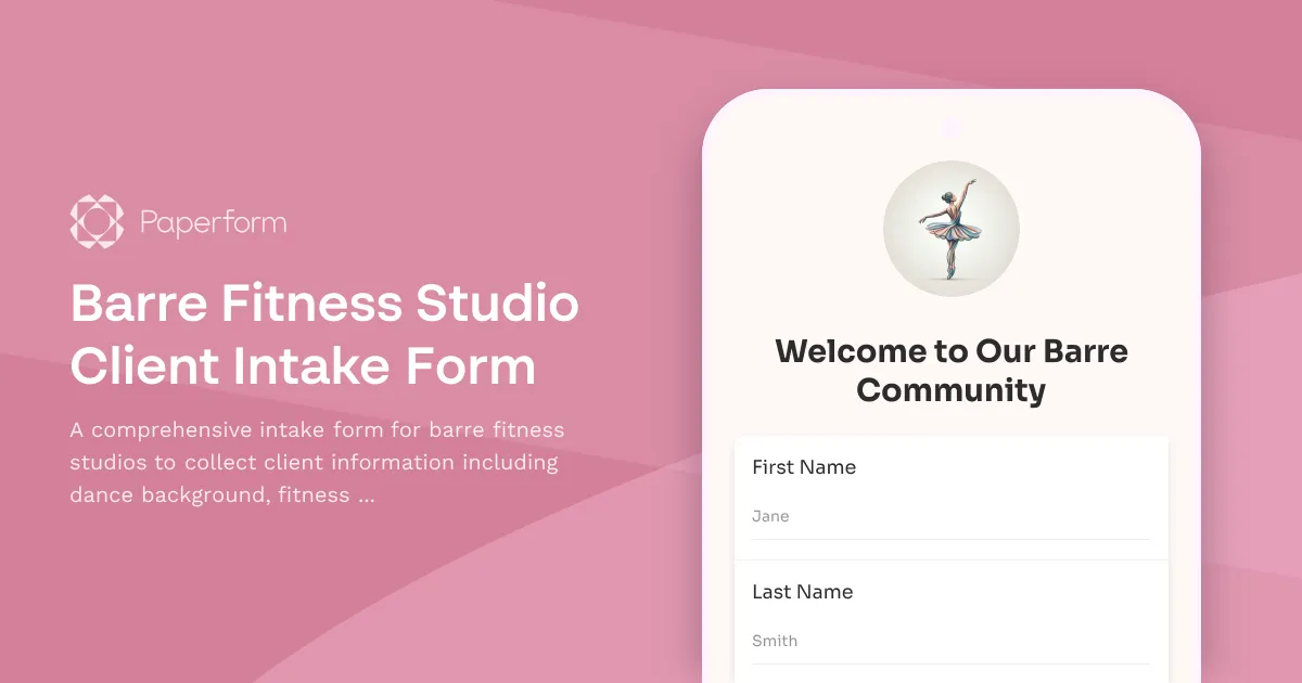 Barre Fitness Studio Client Intake Form
