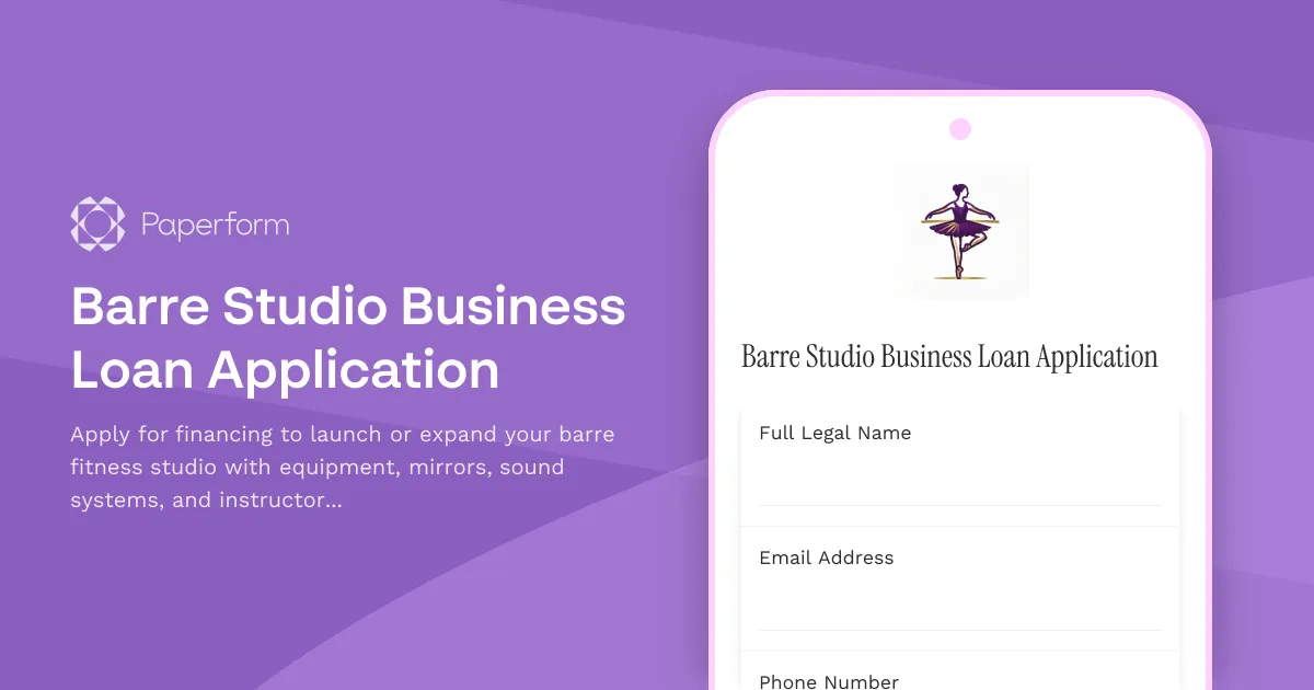 Barre Studio Business Loan Application