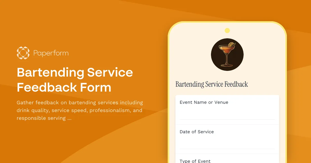 Bartending Service Feedback Form