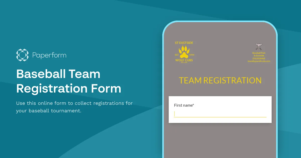 Baseball Team Registration Form