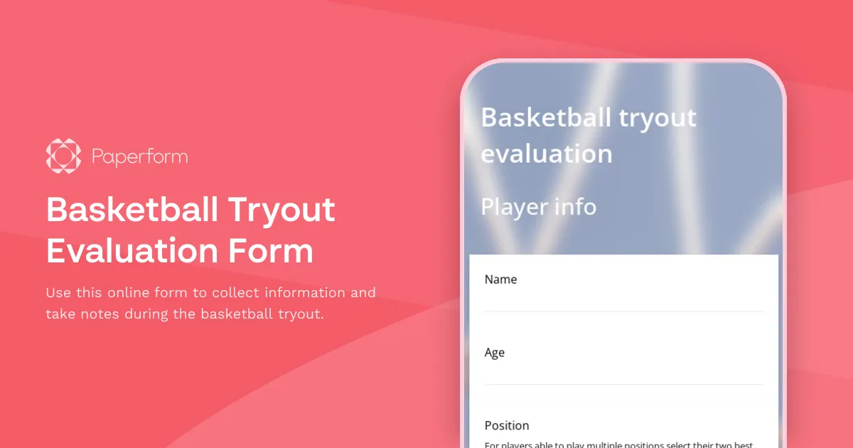 Basketball Tryout Evaluation Form