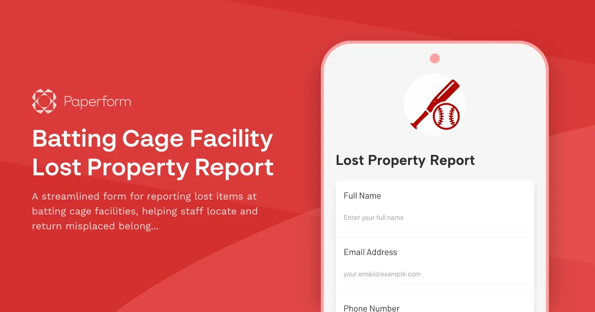 Batting Cage Facility Lost Property Report