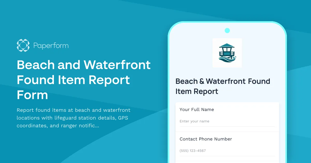 Beach and Waterfront Found Item Report Form