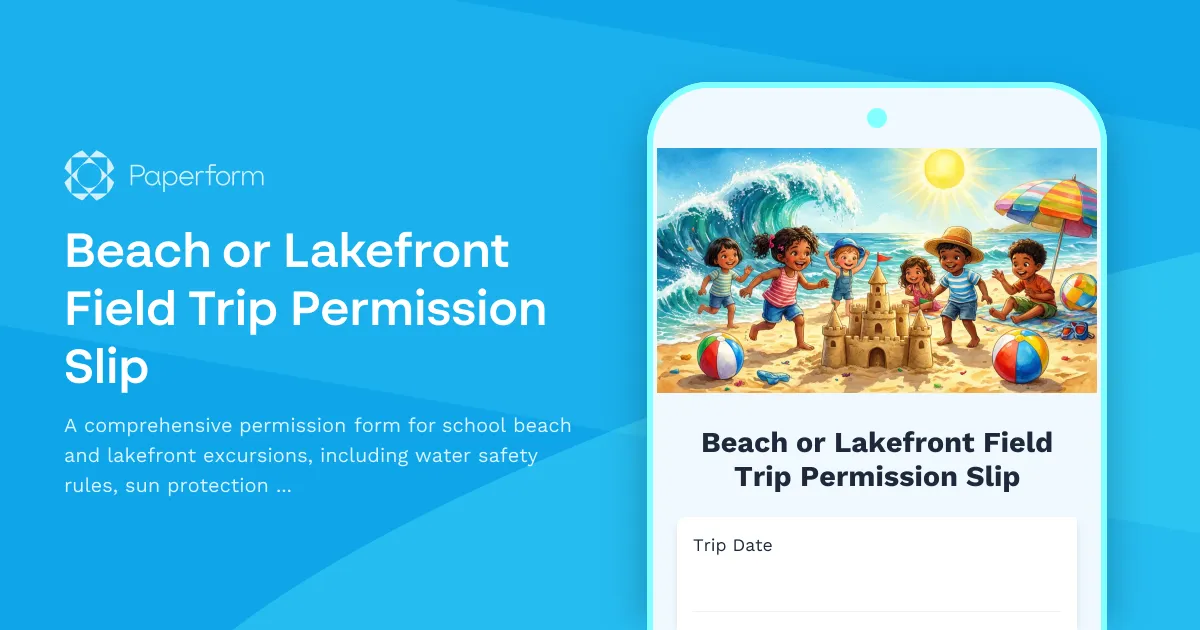 Beach or Lakefront Field Trip Permission Slip