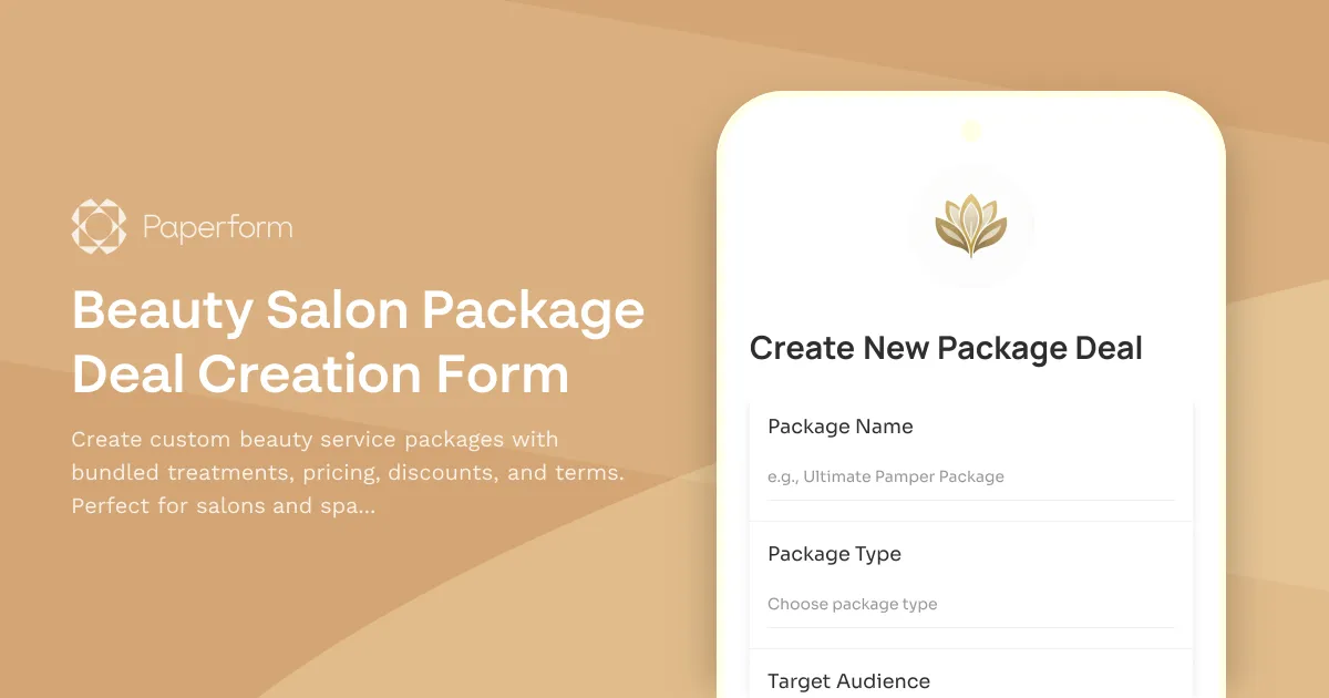 Beauty Salon Package Deal Creation Form