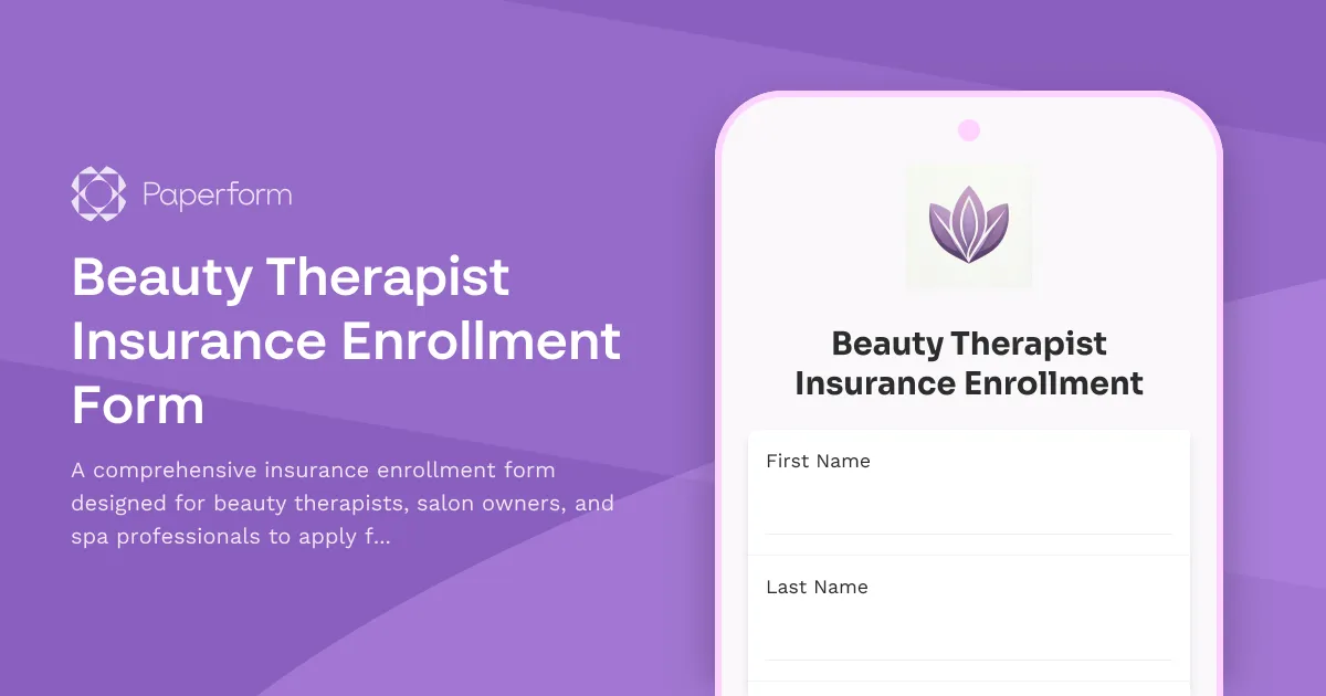 Beauty Therapist Insurance Enrollment Form