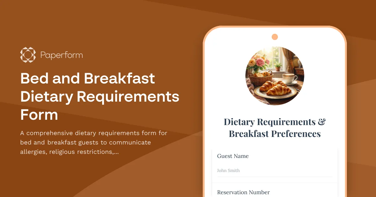 Bed and Breakfast Dietary Requirements Form